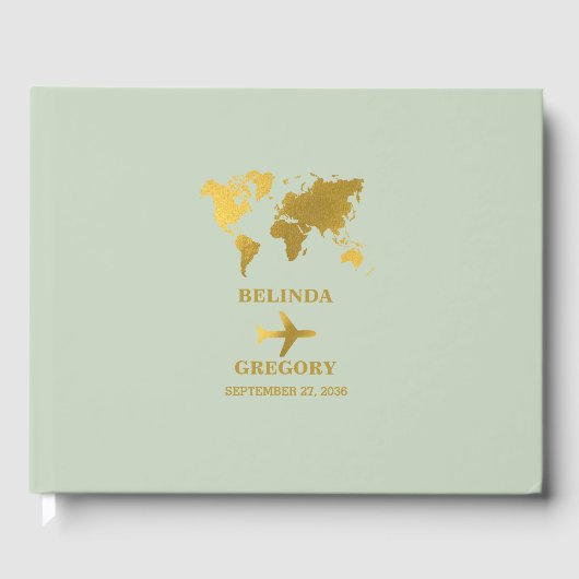 Livre D'or Destination Mariage Monde Passport Sage Vert Or (Recto)