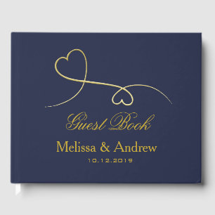 Livre D'or Deux Coeurs Or Élégants Mariage bleu marine