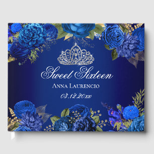 Livre D'or Diadème Diamant Floral Bleu Élégant Sweet Sixteen