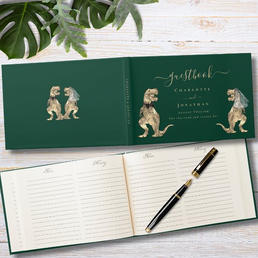 Livre D'or Dinosaur Thème Mariage Vert