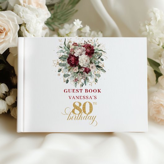 Livre d'or d'invité 80 ans Fleurs de Boho Marron