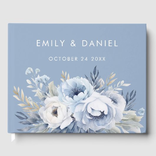 Livre D'or Divine Bleu magnifique Mariage Floral (Recto)