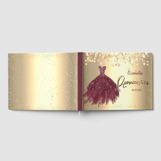 Livre D'or Dots Confetti Or, Robe Bourgogne Quinceañera (Complet)