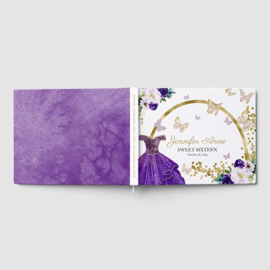 Livre D'or Douce 16 Fleurs de papillon Robe violette (Complet)