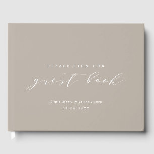 Livre D'or Doux Lin Taupe Sand Moderne Mariage personnalisabl