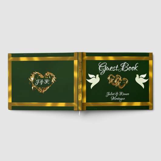 Livre D'or Doves, Coeurs et Ruban - Émeraude/Or (Complet)