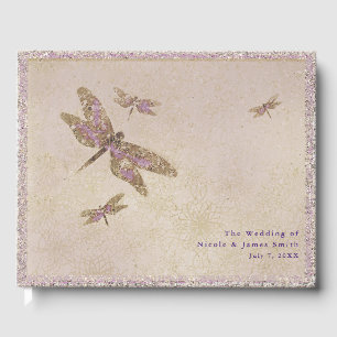 Livre D'or Dragonflies Purple & Or Fête de Mariage de libellu