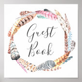 Livre d'or du mariage Boho. Courbe de plume d'aqua (Devant)