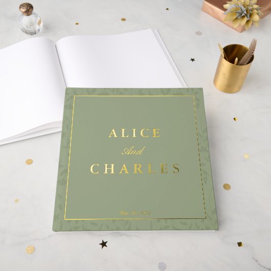 Livre d'or du mariage vert Sage (Recto ouvert)