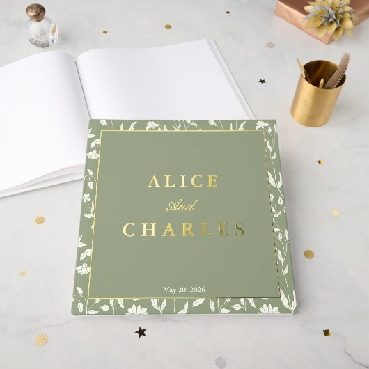 Livre d'or du mariage vert Sage (Recto ouvert)