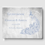 Livre d'or du Mariage Vin Peacock bleu clair<br><div class="desc">Enregistrez les invités à votre grande journée avec un livre d'or de la journée de mariage de la vigne bleu clair Peacock Leaf. Le design du livre d'or est orné d'un arrière - plan gris clair avec un paon bleu clair éclatant orné d'un motif de vigne à feuilles. Papier à...</div>