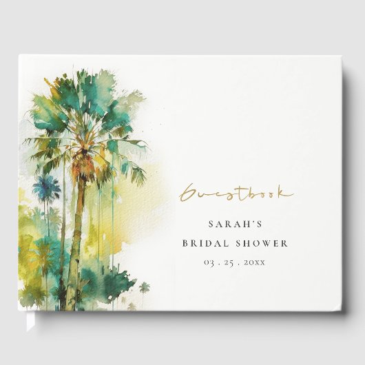 Livre D'or Dusky Tropical Watercolor Palmiers Baby Shower (Recto)