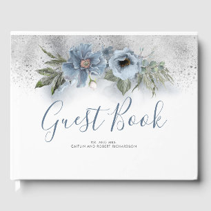 Livre D'or Dusty Blue et Silver Parties scintillant Mariage