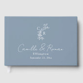 Livre D'or Dusty Blue Floral Monogrammed Calligraphy Wedding (Recto)