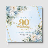 Livre D'or Dusty Blue Flowers Elegant Script 90th Birthday  (Recto)