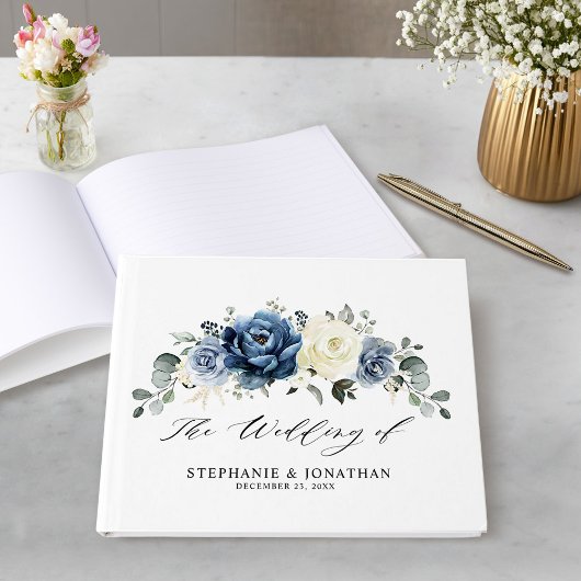 Livre D'or Dusty Blue Navy Champagne Ivory Floral Mariage