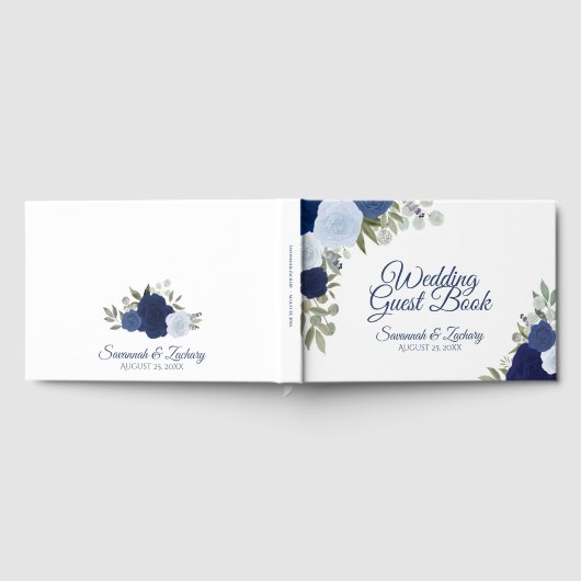 Livre D'or Dusty Blue & Navy Floral Elegant Boho Mariage (Complet)