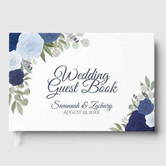 Livre D'or Dusty Blue & Navy Floral Elegant Boho Mariage (Recto)