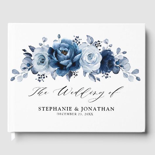 Livre D'or Dusty Blue Slate Navy Floral Botanal Mariage (Recto)