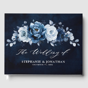 Livre D'or Dusty Blue Slate Navy Floral Botanal Mariage Gue