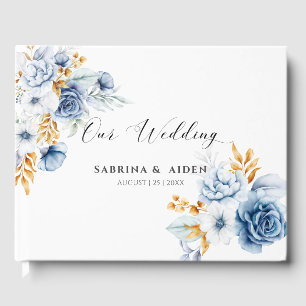 Livre D'or Dusty Blue White Gold Floral Mariage