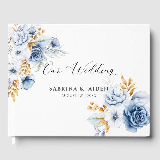 Livre D'or Dusty Blue White Gold Floral Mariage (Recto)