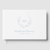 Livre D'or Dusty Blue Wreath Monogramme Mariage élégant (Recto)