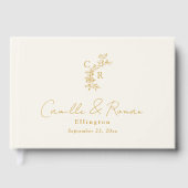Livre D'or Ecru/Gold Floral Monogram Calligraphy Wedding (Recto)