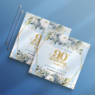 Livre D'or Editable Dusty Blue Floral Frame 90th Birthday