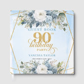 Livre D'or Editable Dusty Blue Floral Frame 90th Birthday   (Recto)
