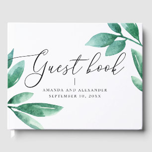 Livre D'or Elégant aquarelle vert feuille mariage