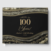 Livre D'or Elegant Black Gold Agate 100th Birthday Party (Recto)
