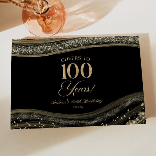 Livre D'or Elegant Black Gold Agate 100th Birthday Party