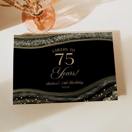 Livre D'or Elegant Black Gold Agate 75th Birthday Party