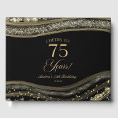 Livre D'or Elegant Black Gold Agate 75th Birthday Party (Recto)
