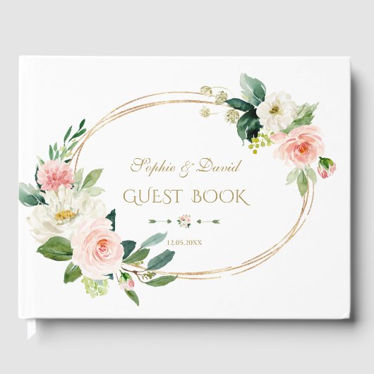 Livre D'or Elégant blanc Blush Floral Gold Frame Mariage (Recto)