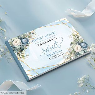 Livre D'or Elégant bleu bleu bleu blanc or Sweet sixteen flor
