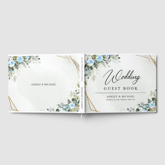 Livre D'or Élégant bleu clair fleurs eucalyptus or mariage (Complet)