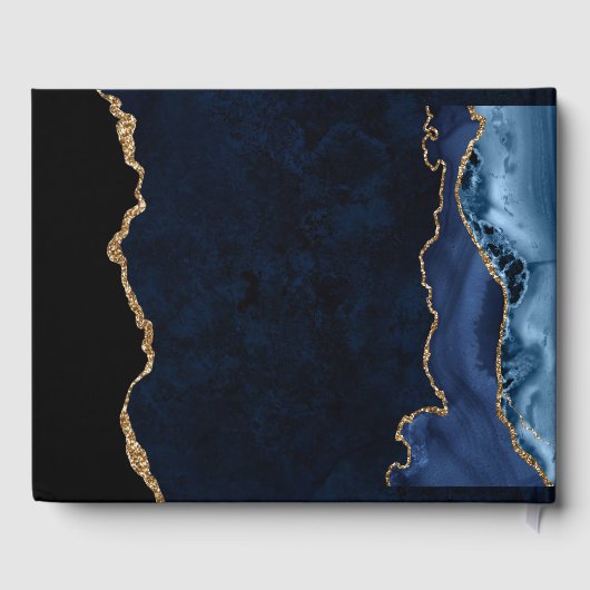Livre D'or Elégant bleu et or Parties scintillant Agate Mari (Verso)
