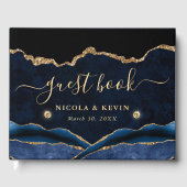 Livre D'or Elégant bleu et or Parties scintillant Agate Mari (Recto)