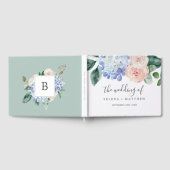 Livre D'or Élégant bleu Hydrangea Monogramme Mariage arrière (Complet)