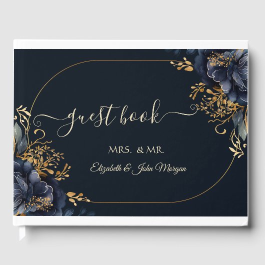 Livre D'or Elégant bleu marine Fleurs (Recto)
