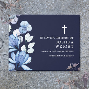 Livre D'or Elégant bleu marine Floral Christian Funeral