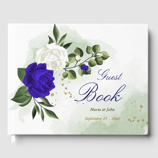 Livre D'or élégant bleu royal fleurs blanches mariage (Recto)