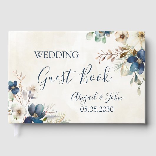 Livre D'or Elegant Blue Floral Winter Wedding (Recto)