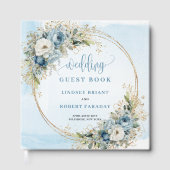 Livre D'or Elegant Blue Flowers Greenery Gold Guest Book (Recto)