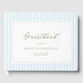 Livre D'or Elegant Blue & Sage Striped Wedding Invitation (Recto)