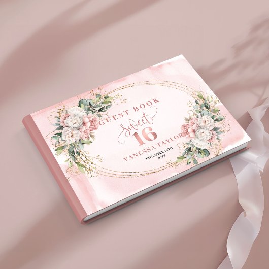 Livre D'or Elegant Bohemian Pink Flowers Greenery Guest Book