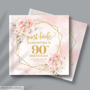 Livre D'or Elégant Boho Blush Pink Gold Floral 90e anniversai
