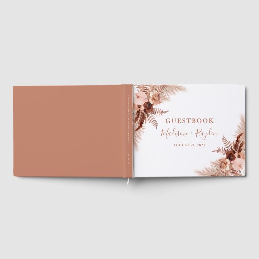 Livre D'or Élégant Boho Terracotta Pampas Mariage en herbe (Complet)